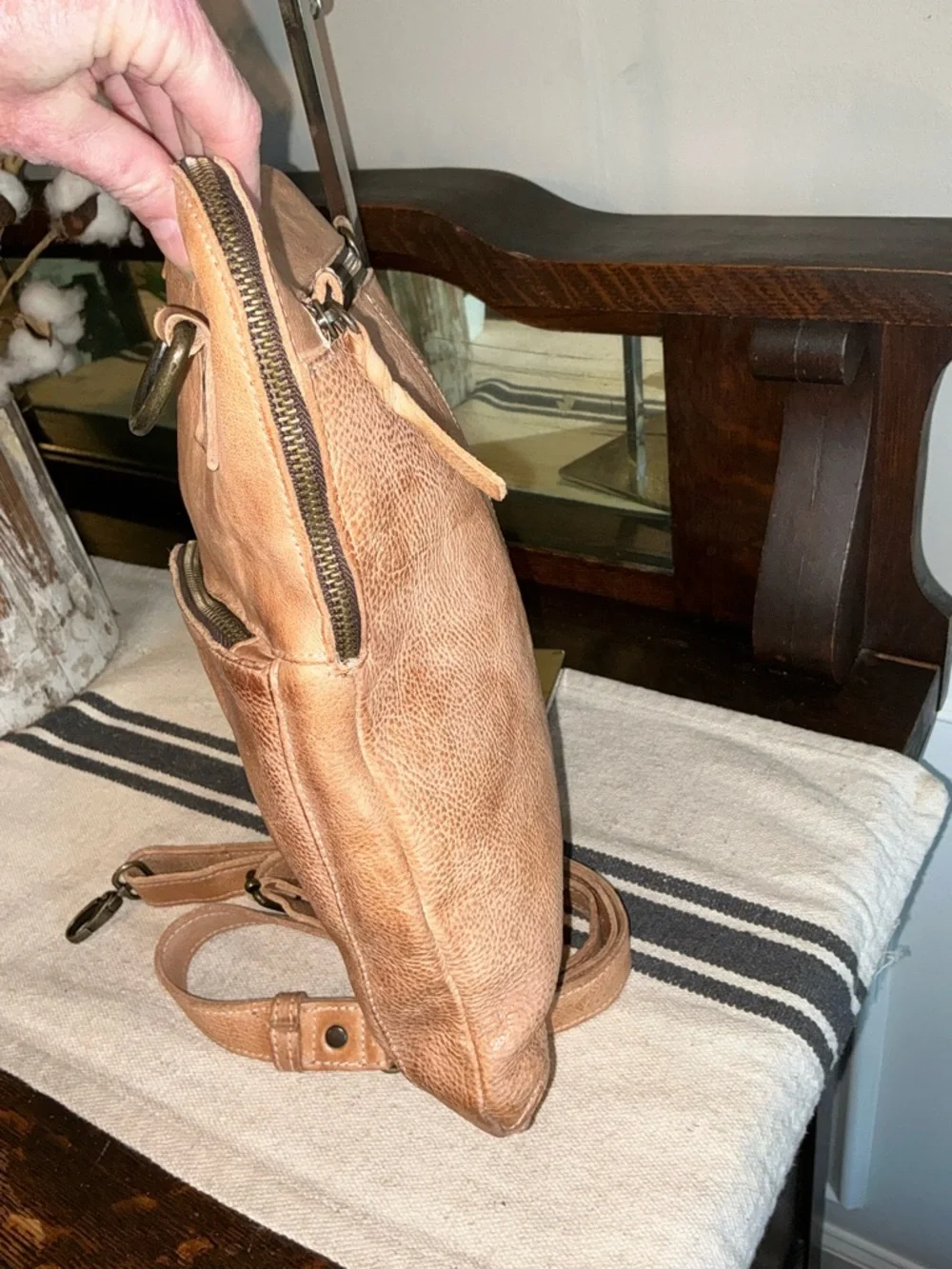 Bed Stu Aiken Leather Crossbody Convertible Bag Tan OATS DD Retail $280 - Picture 6 of 15